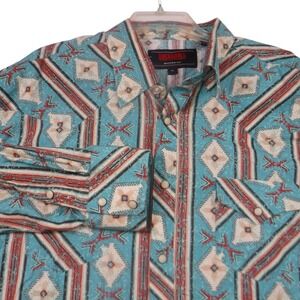 Rock & Roll Denim Mens XL Turquoise Southwestern Pearl Snap Western Shirt Modern